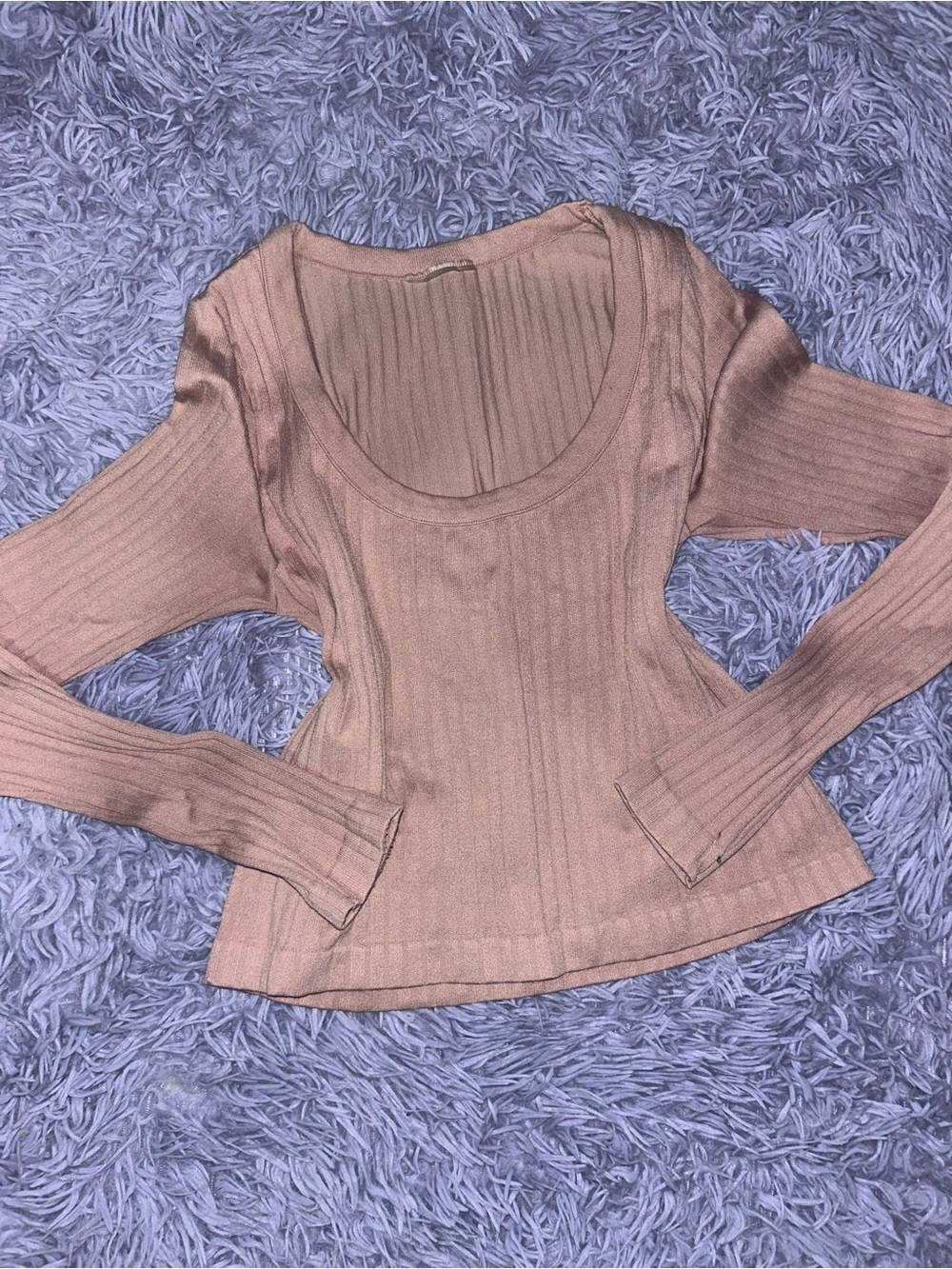 Women's Ribbed Scoop Neck Long Sleeve Top - Dusty Mauve